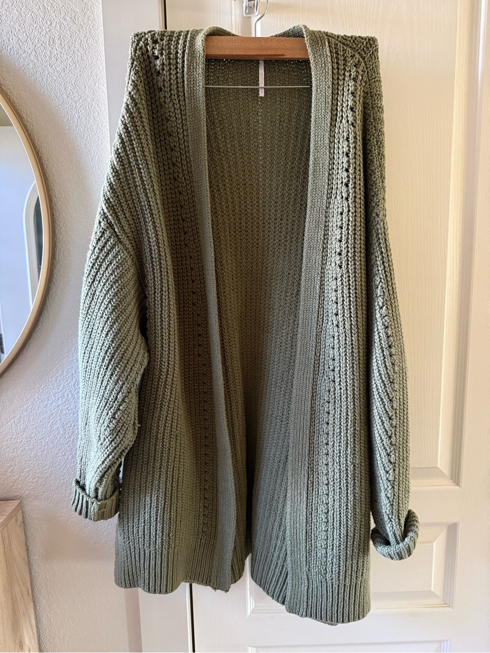 Free People Olive Knit Open-Front Cardigan